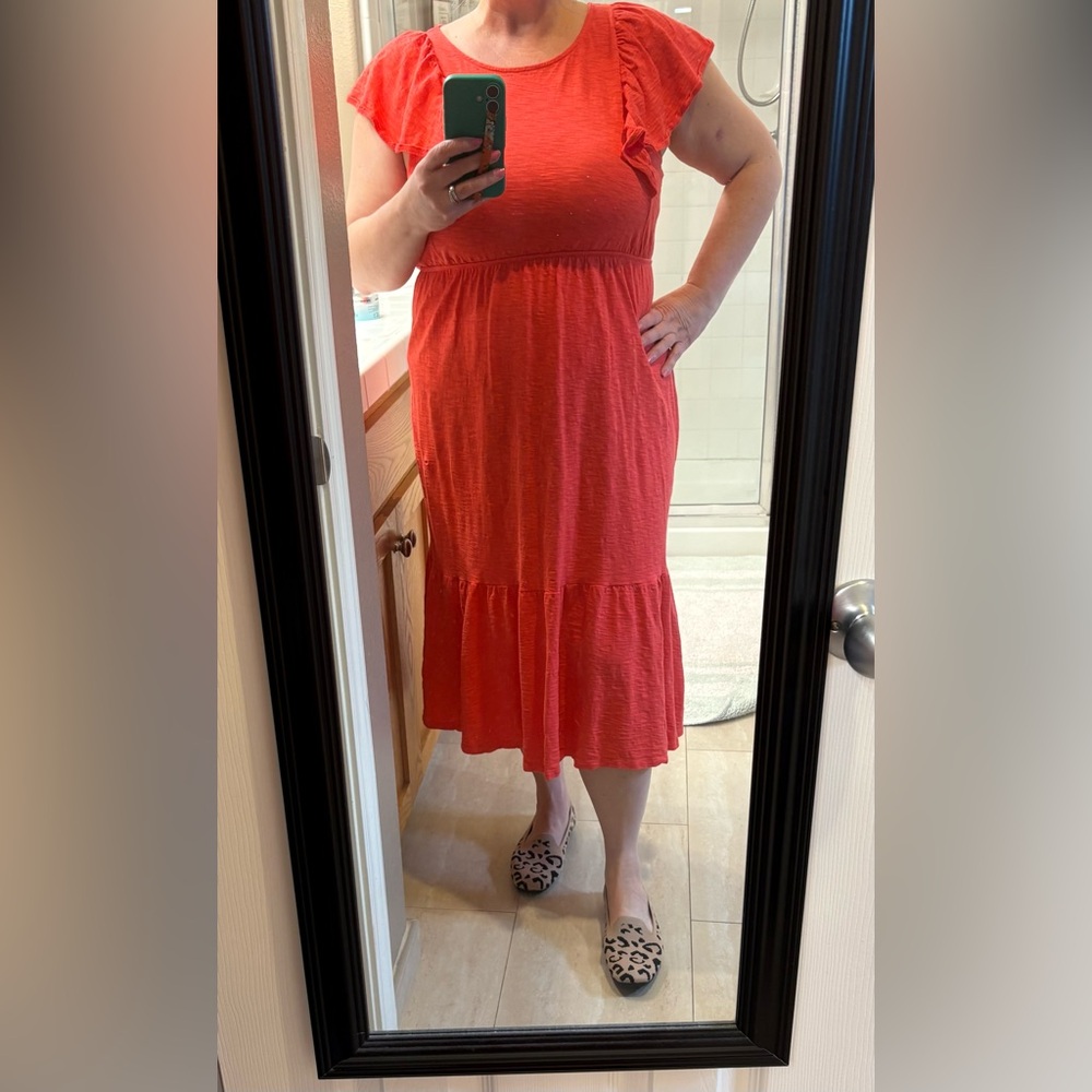 J. Crew Vibrant Coral Midi Dress